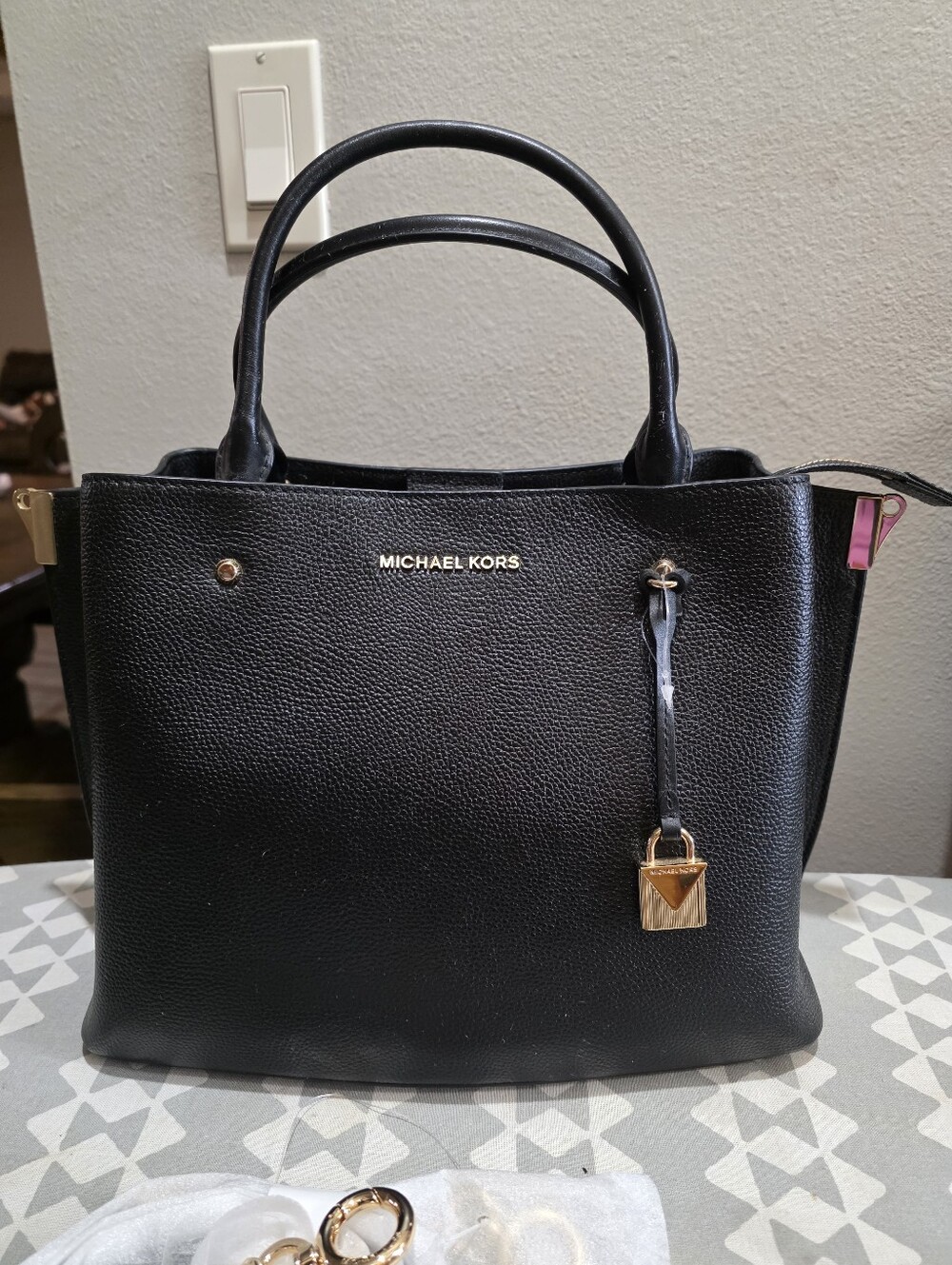 Michael Kors Black Arielle Leather Tote Bag with Gold Hardware